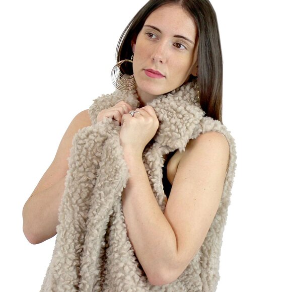Soft Cozy Shaggy Faux Fur Long Vest Fuzzy Wrap Khaki - Picture 4 of 9